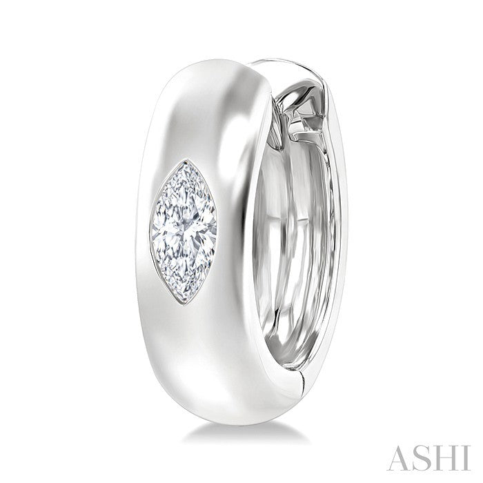 1/4 Ctw Bezel Set Marquise Cut Diamond Fashion Huggie Earrings in 14K White Gold