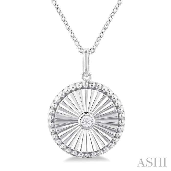 1/20 Ctw Round fluted medallion Round Cut Diamond Pendant With Chain in 10K White Gold