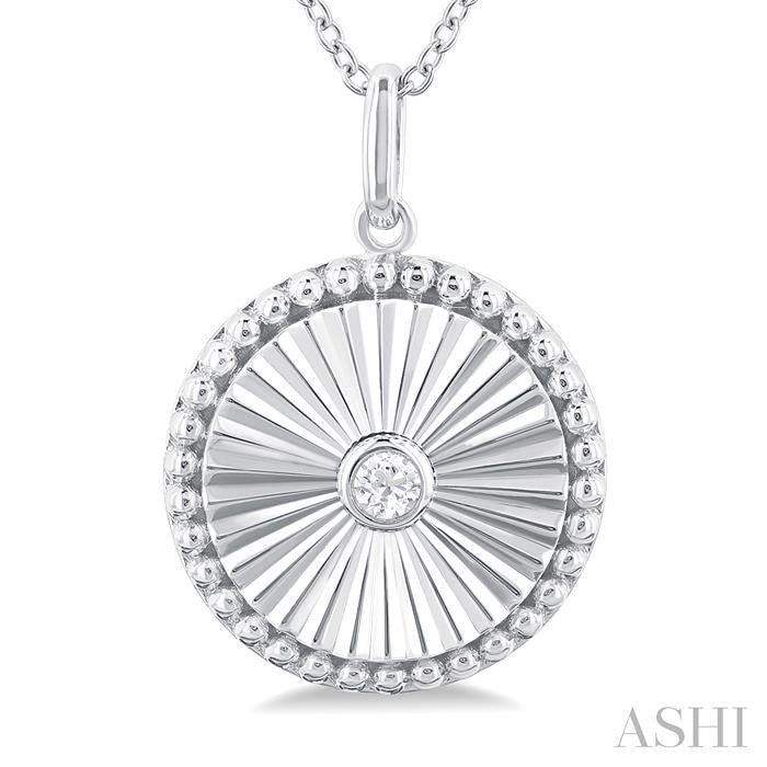 1/20 Ctw Round fluted medallion Round Cut Diamond Pendant With Chain in 10K White Gold