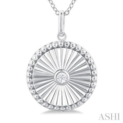 1/20 Ctw Round fluted medallion Round Cut Diamond Pendant With Chain in 10K White Gold