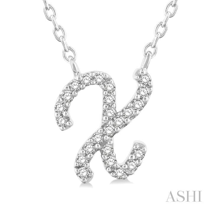 1/20 Ctw Initial 'X' Round cut Diamond Pendant With Chain in 14K White Gold