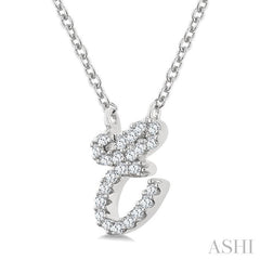 1/20 Ctw Initial 'E' Round cut Diamond Pendant With Chain in 10K White Gold