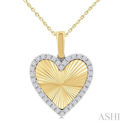 1/4 Ctw Fluted Texture Heart Round Cut Diamond Fashion Pendant With Chain in 10K Yellow and White Gold