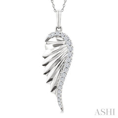 1/5 Ctw Fluted Texture Angel Wing Round Cut Diamond Fashion Pendant With Chain in 14K White Gold