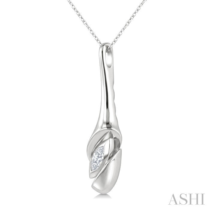 1/3 Ctw Swirl Accent Elongated Teardrop Marquise Cut Diamond Fashion Pendant With Chain in 14K White Gold