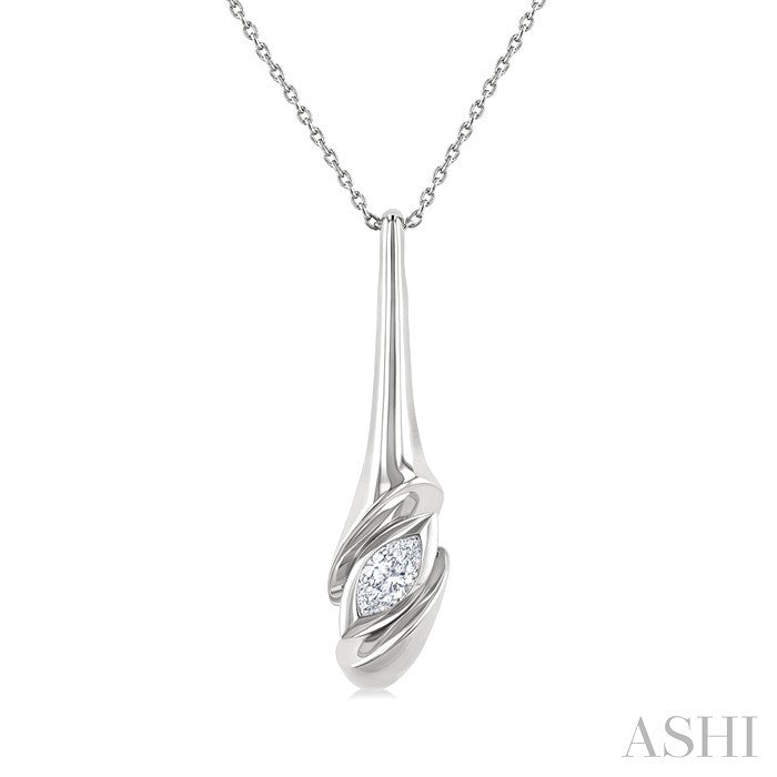 1/3 Ctw Swirl Accent Elongated Teardrop Marquise Cut Diamond Fashion Pendant With Chain in 14K White Gold