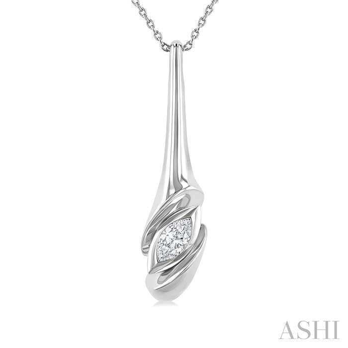 1/3 Ctw Swirl Accent Elongated Teardrop Marquise Cut Diamond Fashion Pendant With Chain in 14K White Gold