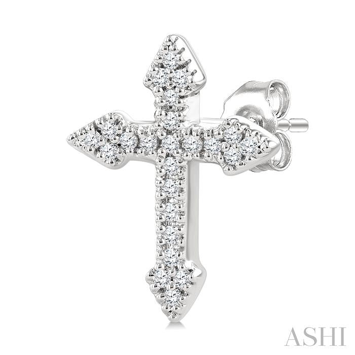 1/6 Ctw Round Cut Diamond Cross Petite Fashion Earrings in 10K White Gold