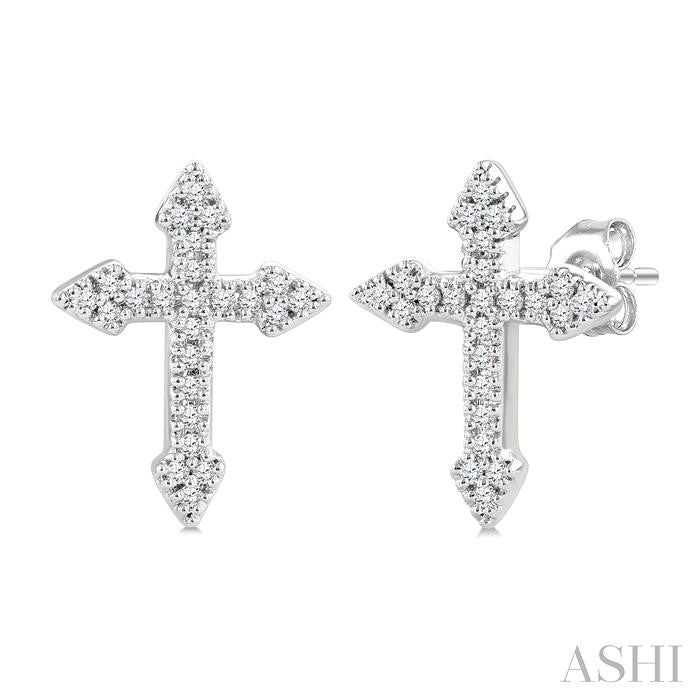 1/6 Ctw Round Cut Diamond Cross Petite Fashion Earrings in 10K White Gold