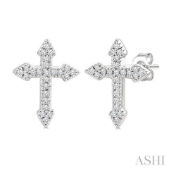 1/6 Ctw Round Cut Diamond Cross Petite Fashion Earrings in 10K White Gold