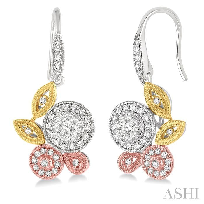 3/4 Ctw Diamond Lovebright Earrings in 14K Tri Color Gold