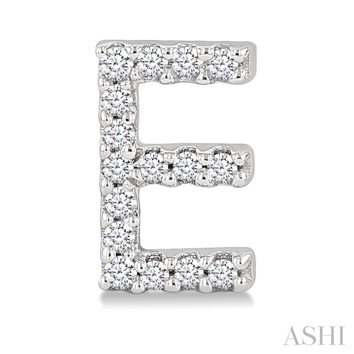 1/10 Ctw Initial 'E' Round Cut Diamond Earrings in 10K White Gold