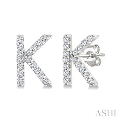 1/10 Ctw Initial 'K' Round Cut Diamond Earrings in 10K White Gold