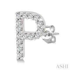 1/10 Ctw Initial 'P' Round Cut Diamond Earrings in 10K White Gold
