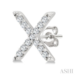 1/10 Ctw Initial 'X' Round Cut Diamond Earrings in 10K White Gold