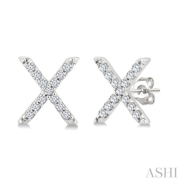 1/10 Ctw Initial 'X' Round Cut Diamond Earrings in 10K White Gold