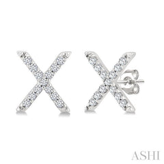 1/10 Ctw Initial 'X' Round Cut Diamond Earrings in 10K White Gold