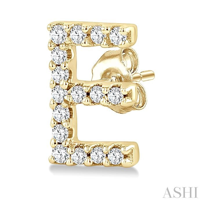 1/10 Ctw Initial 'E' Round Cut Diamond Earrings in 10K Yellow Gold