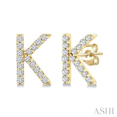 1/10 Ctw Initial 'K' Round Cut Diamond Earrings in 10K Yellow Gold