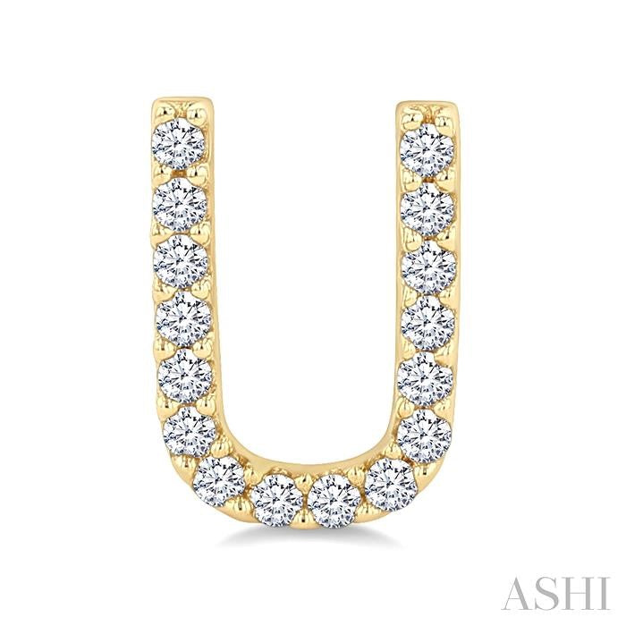 1/10 Ctw Initial 'U' Round Cut Diamond Earrings in 10K Yellow Gold