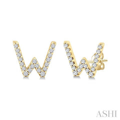 1/8 Ctw Initial 'W' Round Cut Diamond Earrings in 10K Yellow Gold