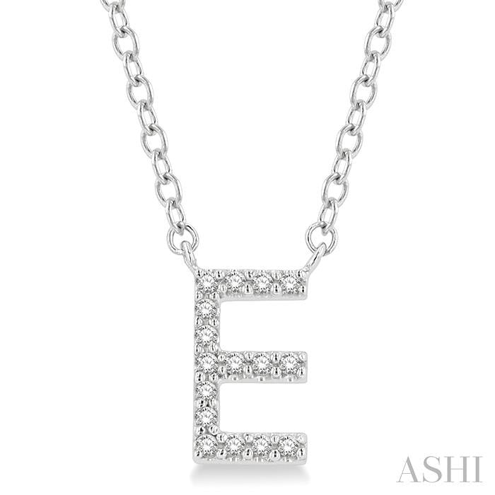 1/20 Ctw Initial 'E' Round Cut Diamond Pendant With Chain in 14K White Gold
