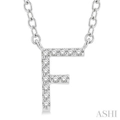 1/20 Ctw Initial 'F' Round Cut Diamond Pendant With Chain in 14K White Gold