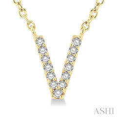 1/20 Ctw Initial 'V' Round Cut Diamond Pendant With Chain in 14K Yellow Gold