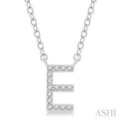 1/20 Ctw Initial 'E' Round Cut Diamond Pendant With Chain in 10K White Gold