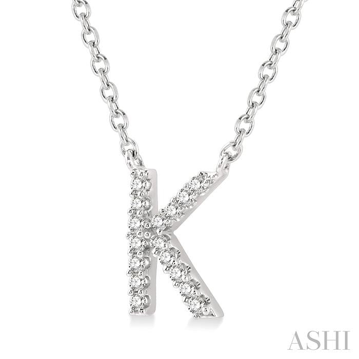 1/20 Ctw Initial 'K' Round Cut Diamond Pendant With Chain in 10K White Gold