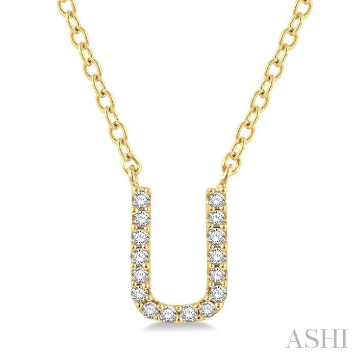 1/20 Ctw Initial 'U' Round Cut Diamond Pendant With Chain in 10K Yellow Gold