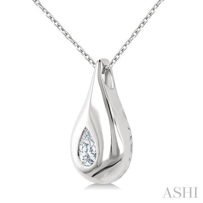 1/4 Ctw Teardrop Pear Cut Diamond Fashion Pendant With Chain in 14K White Gold