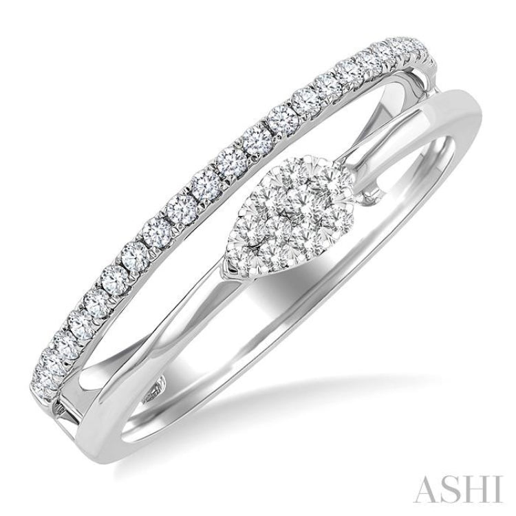 1/4 Ctw Double Row Pear Shape Lovebright Round Cut Diamond Ladies Ring in 10K White Gold