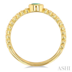 4x3 MM Oval Shape Emerald and 1/5 Ctw Round Cut Diamonds Precious Fashion Split Twin Ring in 10K Yellow Gold