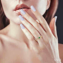 4x3 MM Oval Shape Emerald and 1/5 Ctw Round Cut Diamonds Precious Fashion Split Twin Ring in 10K Yellow Gold