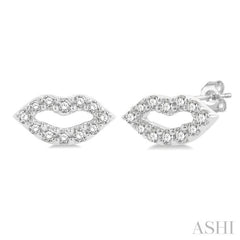 1/10 Ctw Petite Lips Round Cut Diamond Fashion Stud Earring in 10K White Gold
