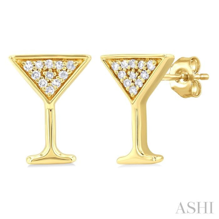 1/10 Ctw Petite Martini Glass Round Cut Diamond Fashion Stud Earring in 10K Yellow Gold