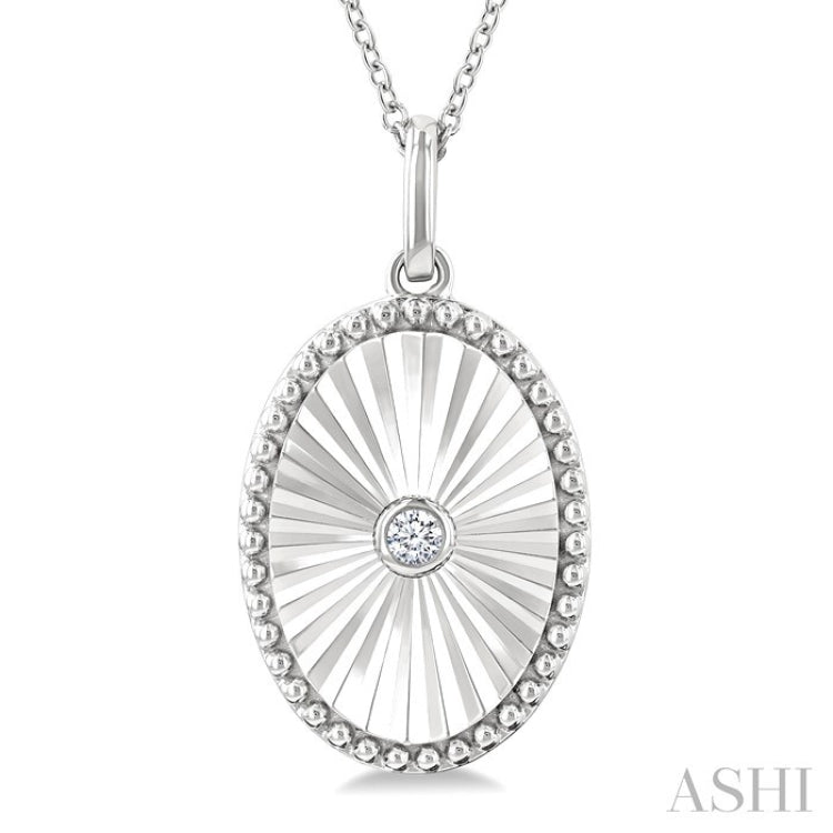 1/20 Ctw Oval fluted medallion Round Cut Diamond Pendant With Chain in Sterling Silver