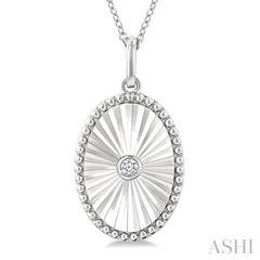 1/20 Ctw Oval fluted medallion Round Cut Diamond Pendant With Chain in Sterling Silver
