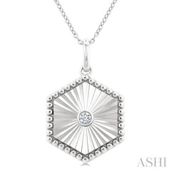 1/20 Ctw Hexagon fluted medallion Round Cut Diamond Pendant With Chain in Sterling Silver