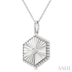 1/20 Ctw Hexagon fluted medallion Round Cut Diamond Pendant With Chain in Sterling Silver