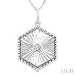 1/20 Ctw Hexagon fluted medallion Round Cut Diamond Pendant With Chain in Sterling Silver