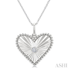 1/20 Ctw Heart fluted medallion Round Cut Diamond Pendant With Chain in Sterling Silver