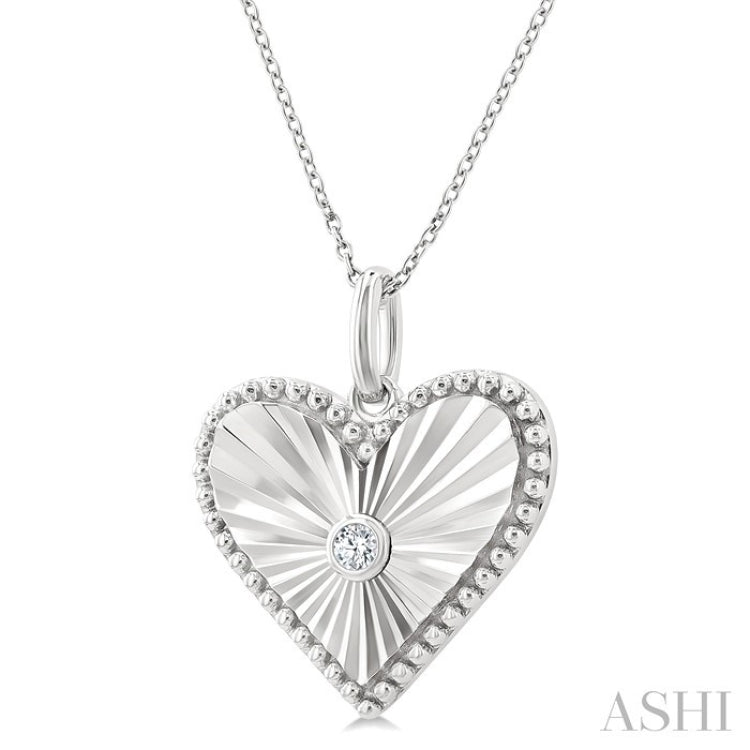 1/20 Ctw Heart fluted medallion Round Cut Diamond Pendant With Chain in Sterling Silver
