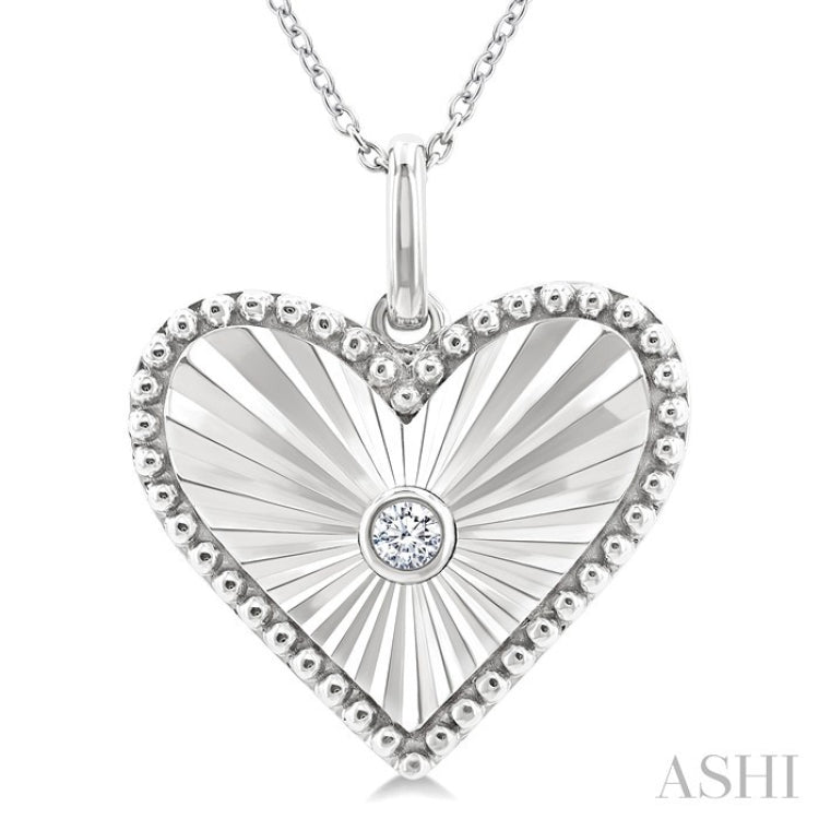 1/20 Ctw Heart fluted medallion Round Cut Diamond Pendant With Chain in Sterling Silver