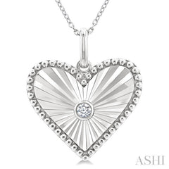 1/20 Ctw Heart fluted medallion Round Cut Diamond Pendant With Chain in Sterling Silver