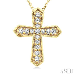 1/6 Ctw Round Cut Diamond Cross Petite Fashion Pendant With Chain in 10K Yellow Gold