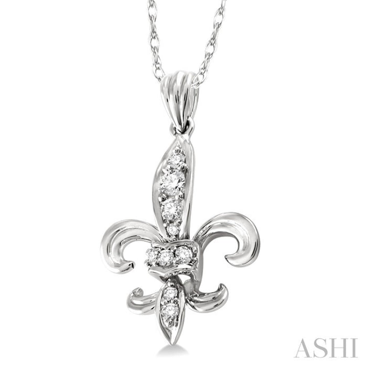 1/6 Ctw Round Cut Diamond Fleur De Lis Pendant in 14K White Gold with Chain