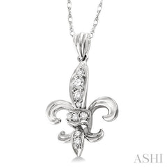 1/6 Ctw Round Cut Diamond Fleur De Lis Pendant in 14K White Gold with Chain