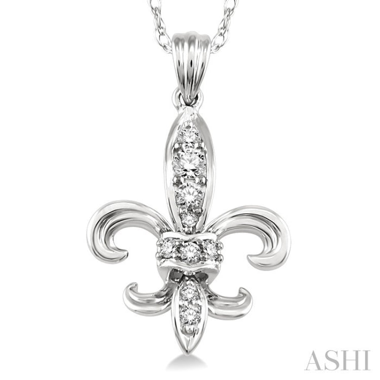 1/6 Ctw Round Cut Diamond Fleur De Lis Pendant in 14K White Gold with Chain
